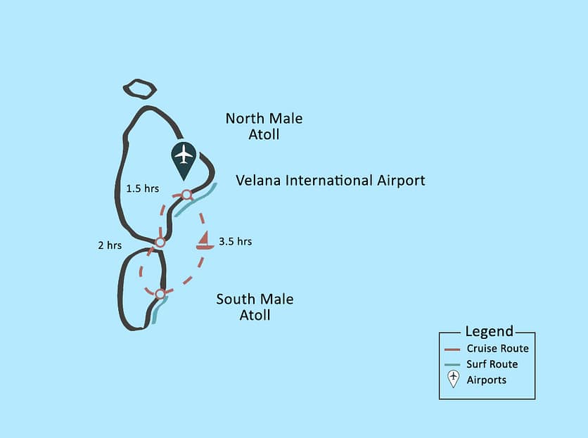 Malé atoll surfing route