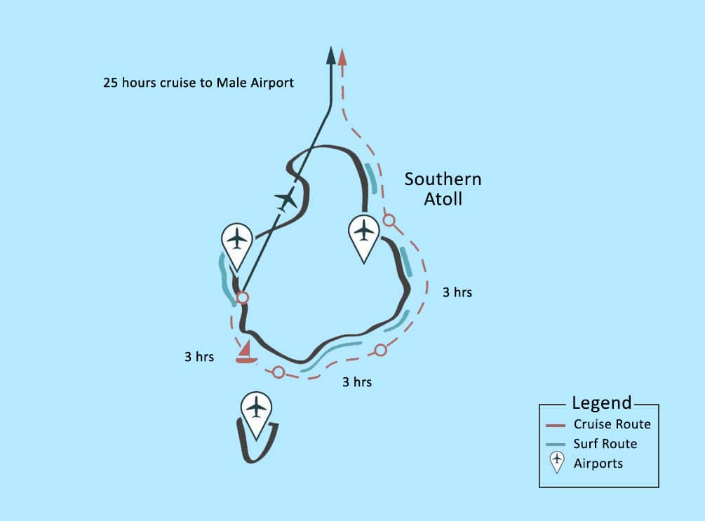 Southern Atoll surfing route