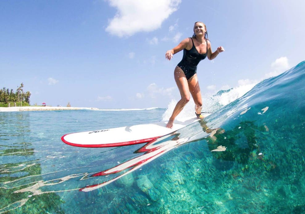 A women is surfing